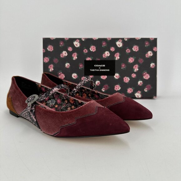 Coach x Tabitha Simmons Harriette Mary Jane Pointed Toe Flats - Plum/Mauve - 8B - Picture 2 of 6